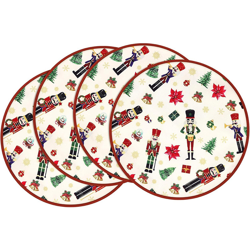 亚马逊爆款节日款圣诞节圆餐垫餐厅氛围布置桌垫印花/4件套|undefined