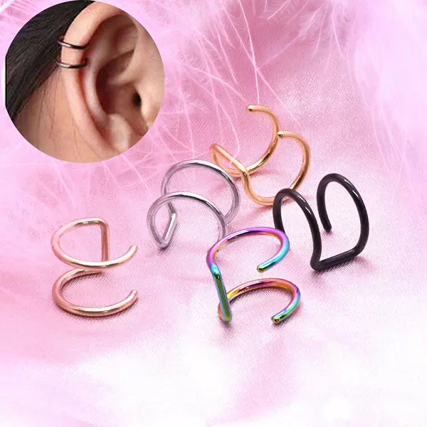 Cross-border supply non-pierced double-ring ear clip men's fashionable fake ear studs niche earrings ear ring earrings female ear bone clip wholesale