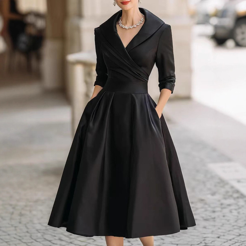 2025 European and American Fashion Amazon Independent Site Elegant Formal Waist Dress Slimming Elegant Long-Sleeved Dress 2025 European and American Fashion Amazon Independent Site Elegant Formal Waist Dress Slimming Elegant Long-Sleeved Dress