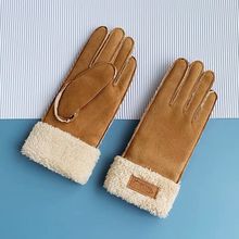 麂皮绒加厚保暖手套均码骑车爬山加绒手套户外防风保暖手套