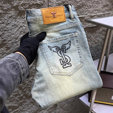 复古灰潮牌春夏薄款牛仔裤男轻奢弹力修身小直筒柔软大牌精品长裤