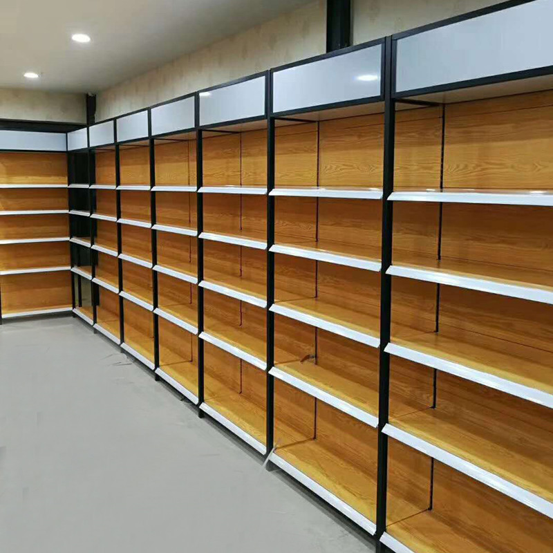 Four-Post wood grain supermarket shelf convenience store mother and baby store display rack stationery store canteen multi-layer snack shelf Four-Post wood grain supermarket shelf convenience store mother and baby store display rack stationery store canteen multi-layer snack shelf