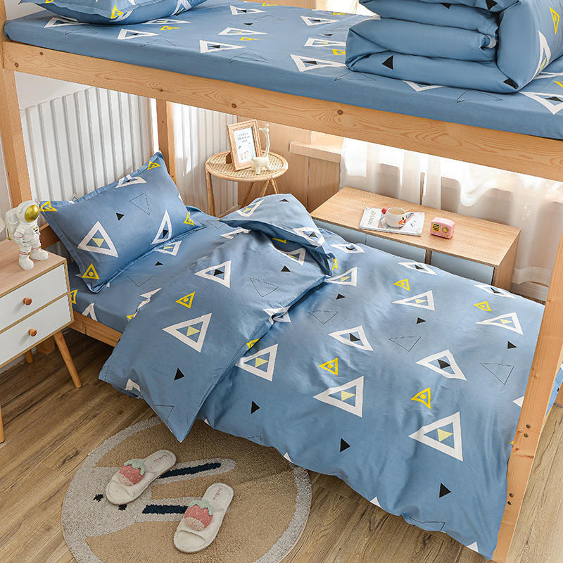 Juego de sábanas y funda nórdica de tres piezas, sábana ajustable de clase A, cama individual de dormitorio de algodón puro, ropa de cama escolar, ropa de cama para estudiantes