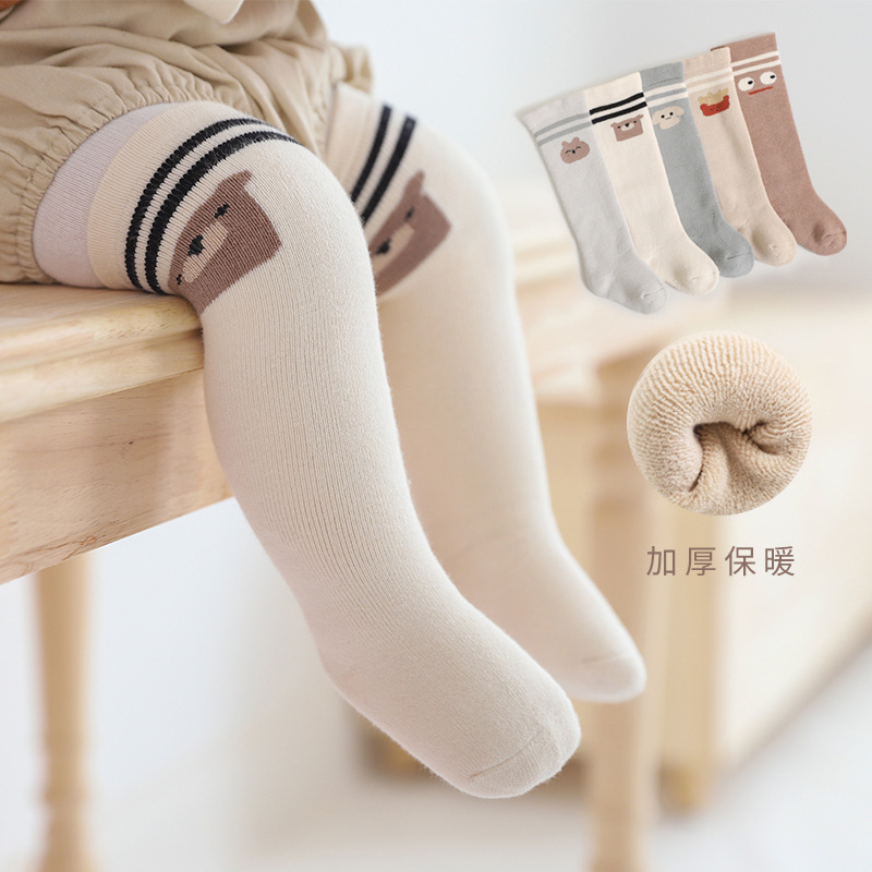 Calcetines de bebé Otoño e Invierno algodón peinado boca suelta no pies apretados calcetines de bebé recién nacido dibujos animados NIÑOS Calcetines de media pantorrilla