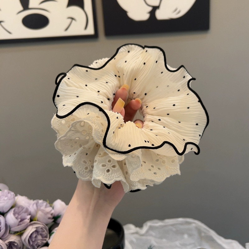 法式英伦风格子蕾丝大肠发圈女高级感慵懒风复古头绳发饰丸子头女|undefined