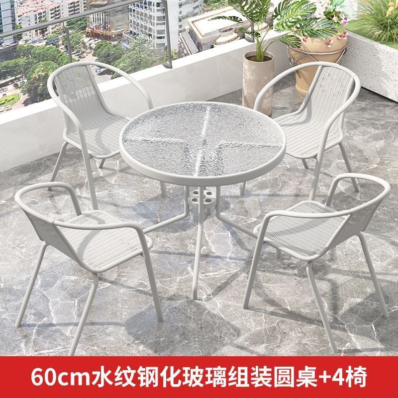 60개 조립 원형 테이블 + 흰색 통풍 의자 4개