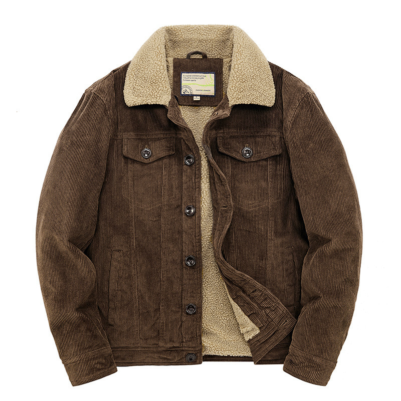 Cross-Border Foreign Trade Winter Corduroy Lapel Cotton Jacket Short Style Fleece-Lined Thickened Coat Men's Pure Cotton Large Size Fleece-Lined Jacket Cross-Border Foreign Trade Winter Corduroy Lapel Cotton Jacket Short Style Fleece-Lined Thickened Coat Men's Pure Cotton Large Size Fleece-Lined Jacket