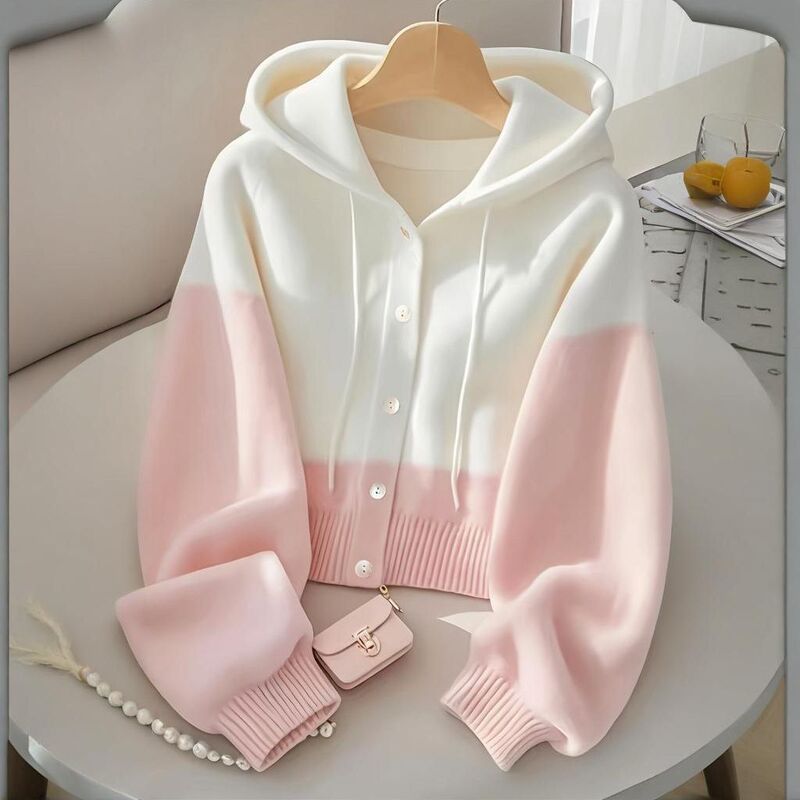 [Brand Selection] Cardigan Jacket for Women, Loose Hooded Sweater, Stylish Knitwear, Thickened for Autumn and Winter