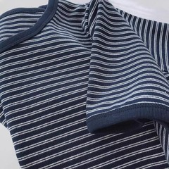 日系复古软糯舒适条纹短袖圆领T恤女秋季厚实宽松显瘦打底衫上衣
