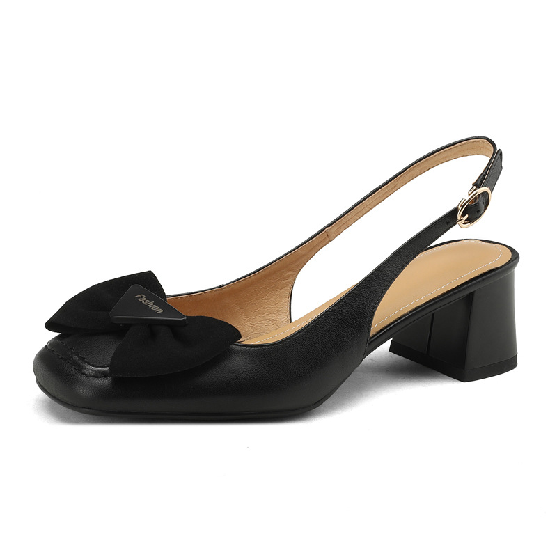 Sandal nữ mũi vuông quai ngang gót trung, phong cách mới xuân hè — Màu đen