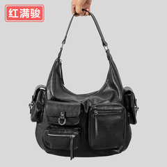 New 2024 Retro Multi-Pocket Motorbike Bag with Large Capacity PU Single Shoulder Crossbody Bag, Unique Punk Style Women's Handbag
