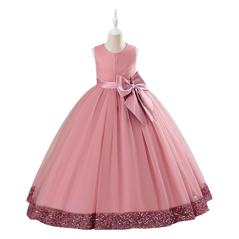 Vestido de niña Vestido medio y grande para niños Flor de rendimiento ropa para niños vestido de novia vestido largo de niña princesa vestido de malla de lentejuelas