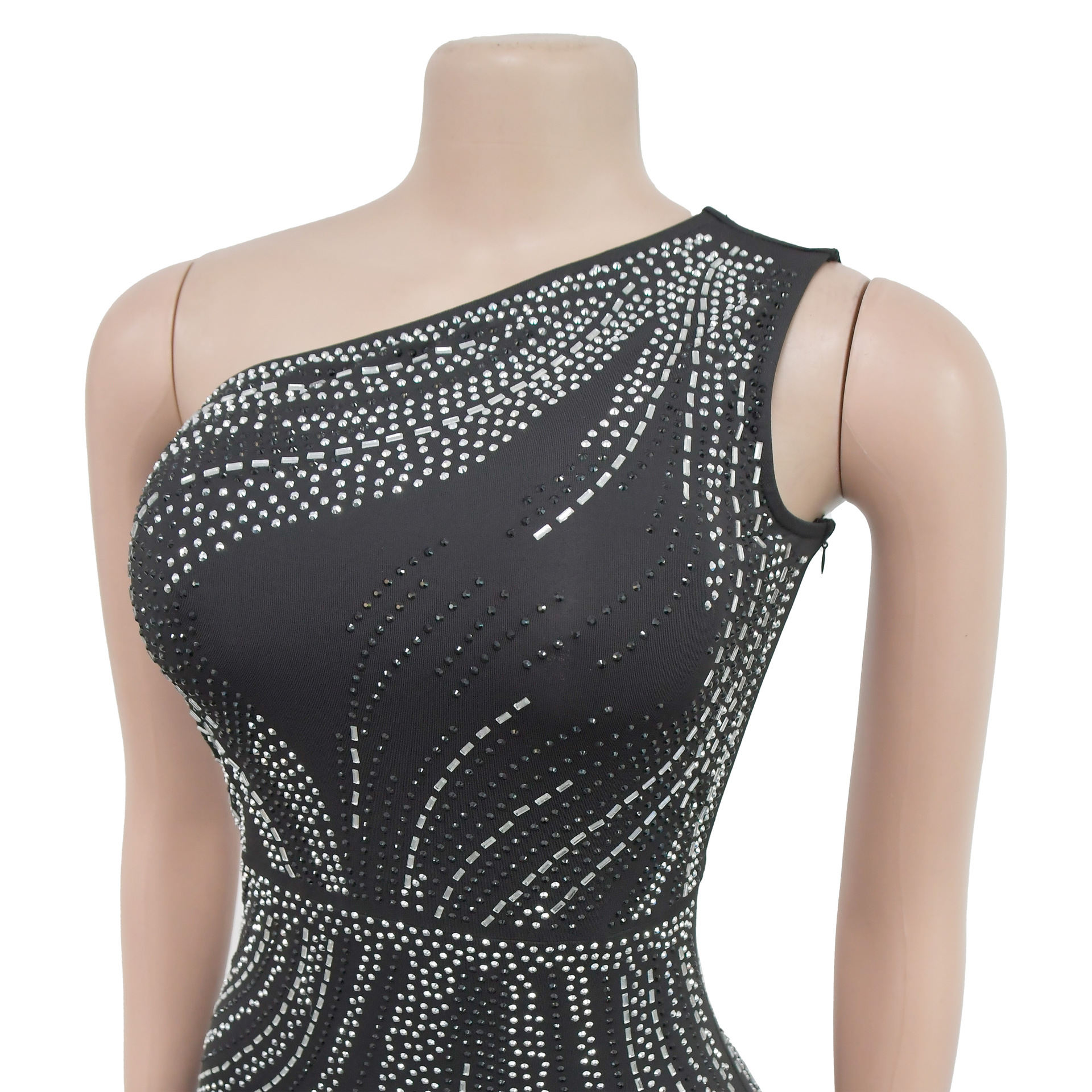 Robe moulante ornée de strass pour femme – Robe de soirée sexy à manches longues, élégante et glamour._voghion.com