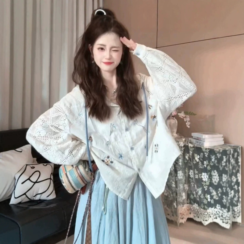 Korean-Style Hooded Hollow-Out Embroidered Sun-Protective Shirt for Women, 2026 Summer New Design, Loose and Versatile, Age-Reducing Top