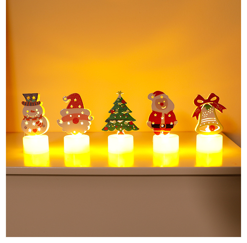 Ensemble de bougies de Noël LED sans flamme, fonctionnant sur piles, avec des motifs de Père Noël, sapin, bonhomme de neige et cloche pour la décoration des fêtes._voghion.com