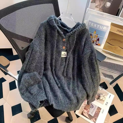 Korean Loose and Lazy Style Hooded Sweatshirt for Women - Spring and Autumn 2024 New Arrival Soft and Thick Drawstring Knit Sweatshirt Trend