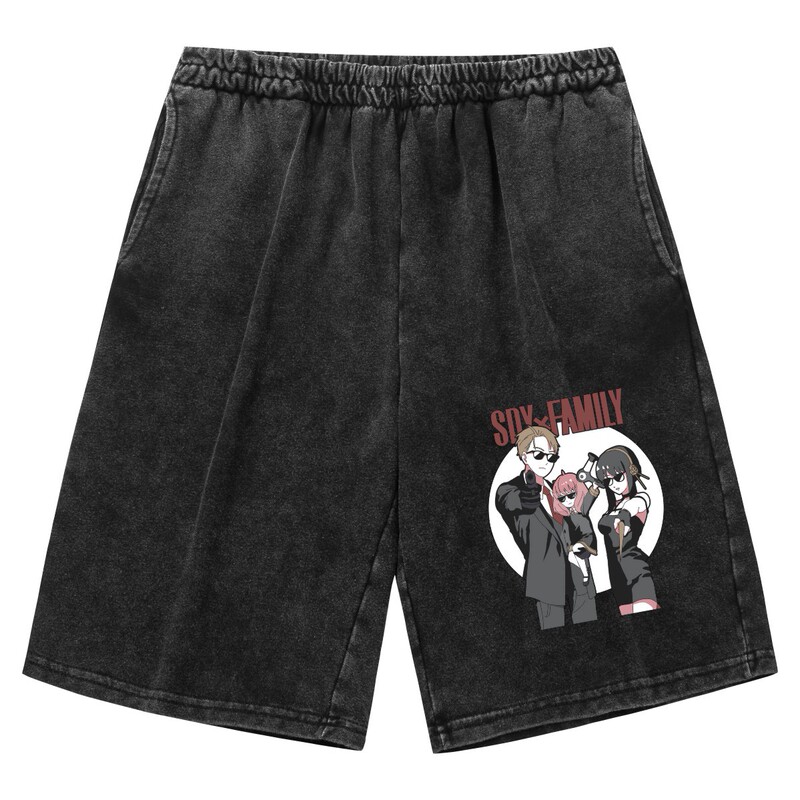 Cross-border washed old vintage shorts men's and women's spy play house Spy X Family printed leisure sports