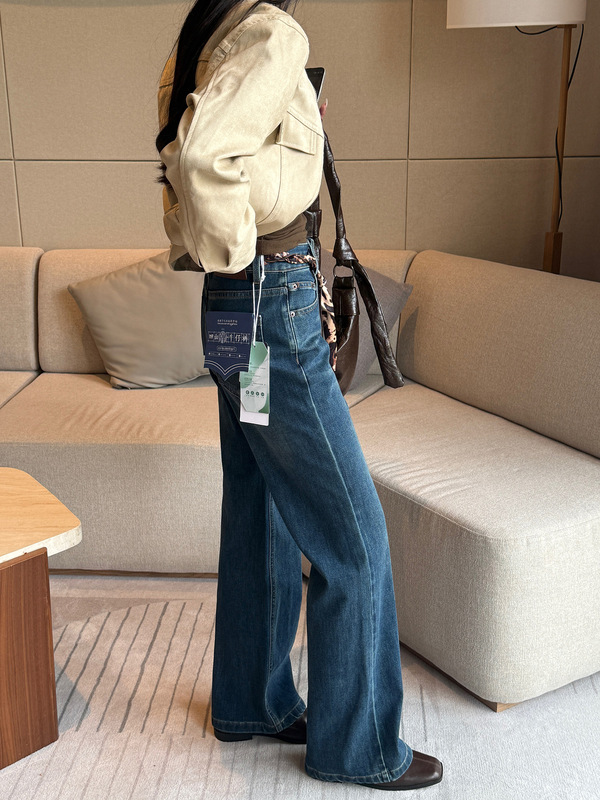 JLFE女装四面环弹喇叭牛仔裤女神2025秋季辣妹显瘦高腰微辣裤子|undefined