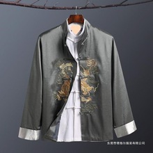 唐装男中老年刺绣龙纹外套中国风爸爸汉服老人爷爷过寿生日春秋装