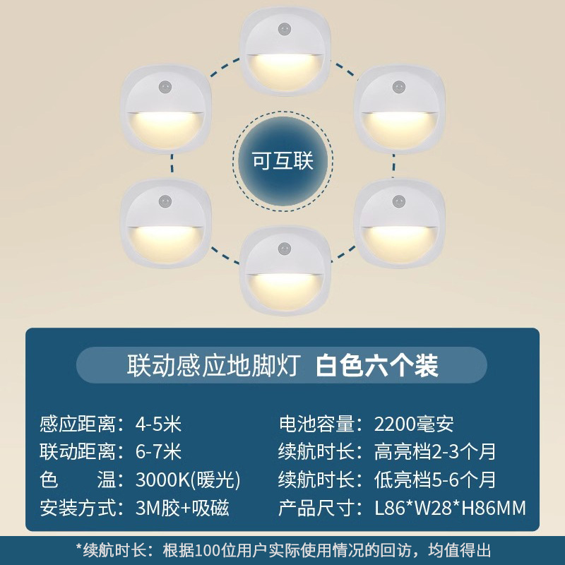 6개 팩-8611-F 흰색 유도 발 램프(연결 모델)