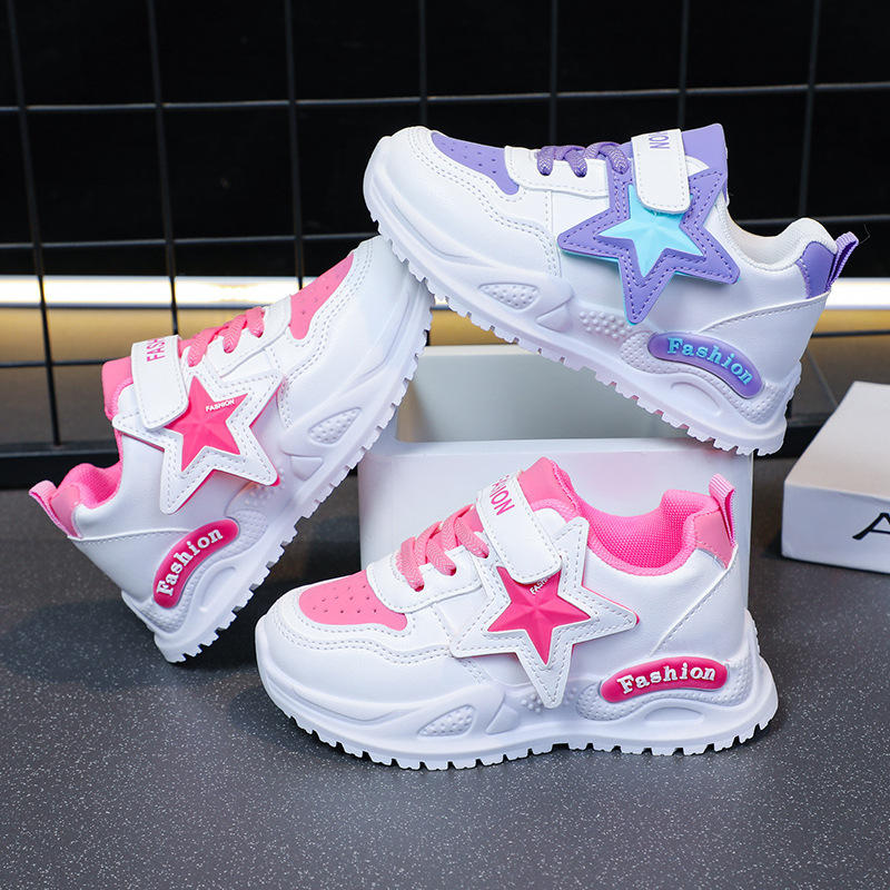 Calzado deportivo para niñas 2025 primavera y otoño nuevo estilo para niños estrellas moda zapatos de papá de suela suave zapatos para correr casuales antideslizantes