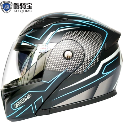Coolqibao Dual-Lens Motorcycle Helmet, Motosiklet kaskı (dəbilqə) - matte-black-carbon-fiber-blue-flower-m