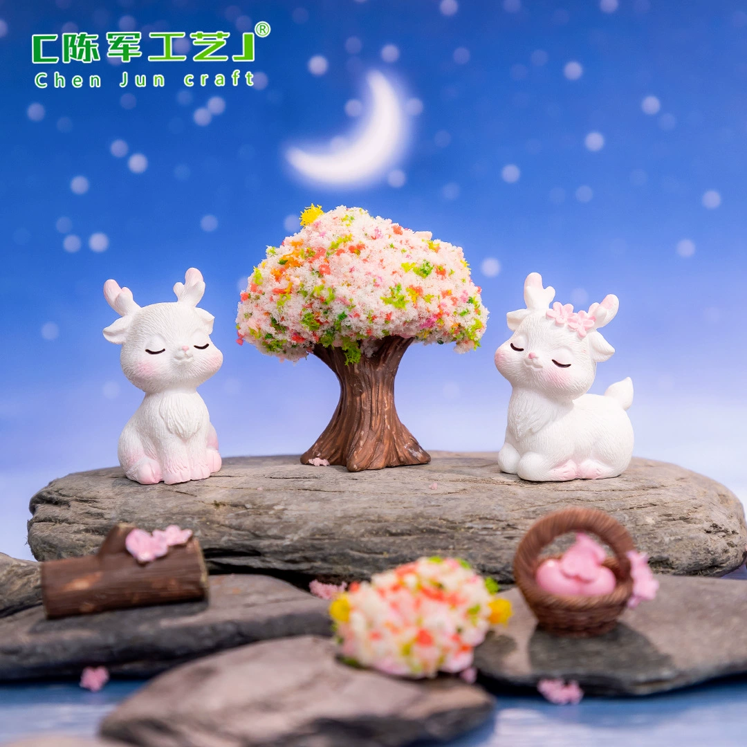 Миниатюрная резиновая фигурка лося из дерева Chen Jun Craft — розовые акценты, микроландшафтный DIY аксессуар