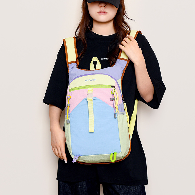 Dopamine Color-Blocking Backpack, Stylish for Girls, Suitable for Shopping, Travel, Sports, Outdoor Hiking, and Multi-Functional Cycling