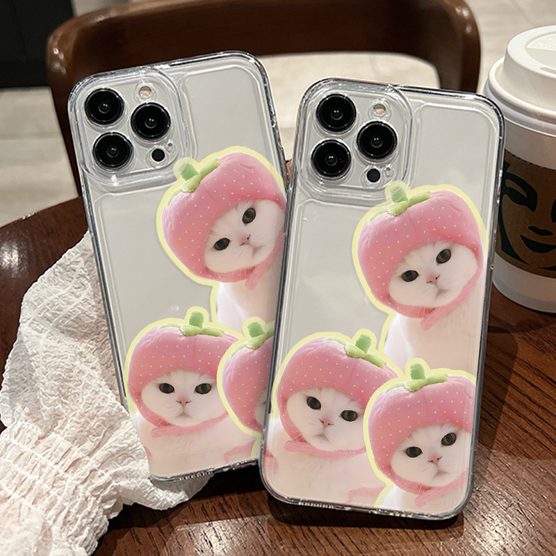 Special offer: Cute peach-patterned cat-themed transparent TPU phone cases, wholesale iPhone 18 Pro anti-drop protective cases