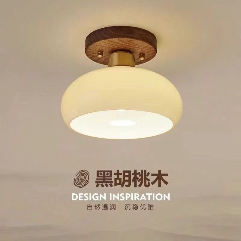 New Chinese Corridor Aisle Light Luxury Walnut Stair Loft Ceiling Lamp Vintage Entrance Front Entrance Balcony Lamp