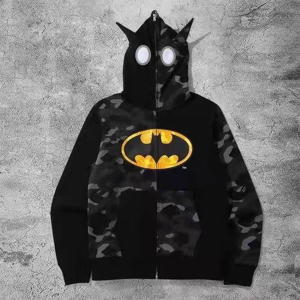 2022 European and American New Fashion Brand Cartoon Print Camouflage Stitching Cardigan Zipper Hoodie Junior Casual Sweater