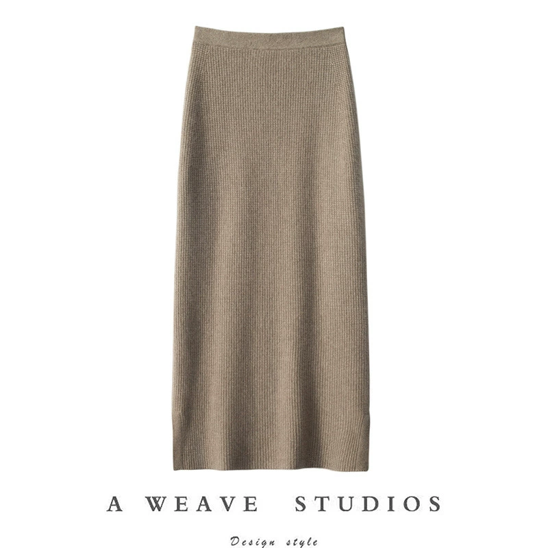 Ниша модный Индивидуальный дизайн сплошной цвет женщин 100 чистый кашемир сплит высокой талией средней длины модная юбка