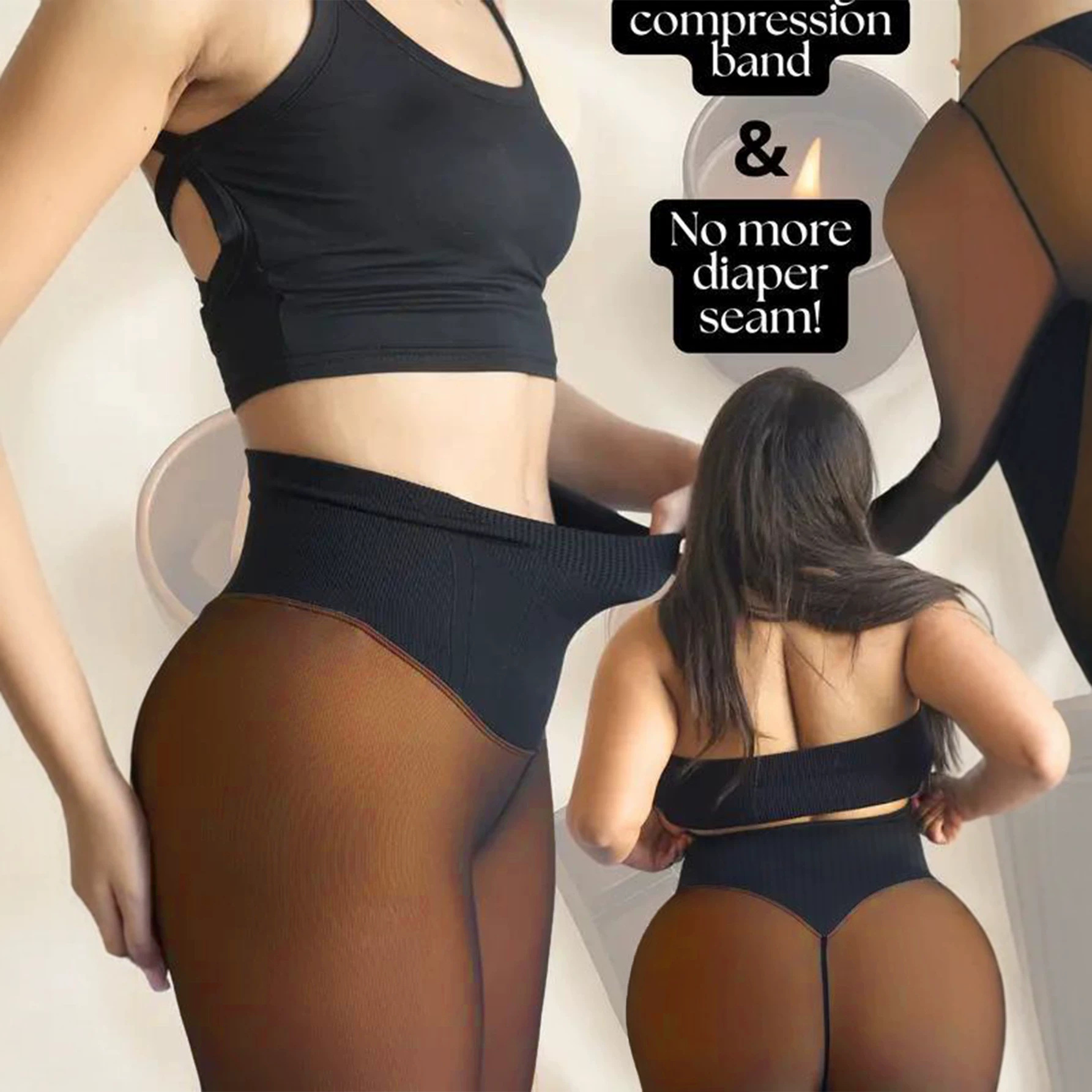 Cross-Border Tk Trendy European and American High-Waisted Fleece Peach Butt Sheer Brown Caramel Honey-Colored Base Layer