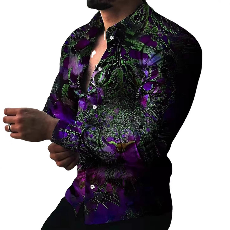 2026 Cross-Border European and American Wish Aliexpress Independent Site Foreign Trade Oversized Printed Shirts Men's Trendy Shirts