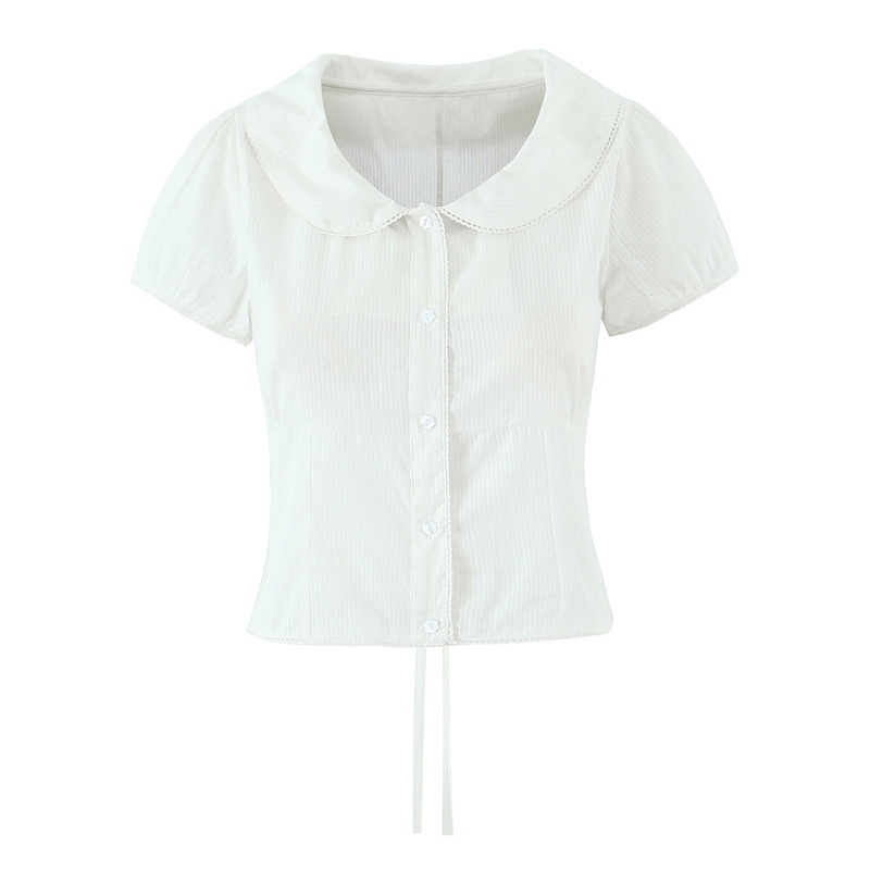 Jennie's Same White Doll Collar Shirt for Women Summer 2025 New Beautiful Short Shirt Lace-Up Top