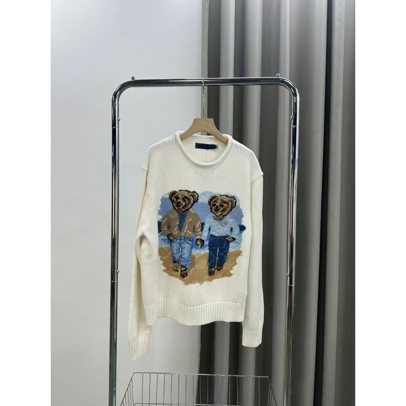2024 Autumn and Winter New Style Double Bear Embroidery Loose Ins Casual Pure Cotton Roll Collar Pullover Long-Sleeved Top Knitwear for Women 2024 Autumn and Winter New Style Double Bear Embroidery Loose Ins Casual Pure Cotton Roll Collar Pullover Long-Sleeved Top Knitwear for Women