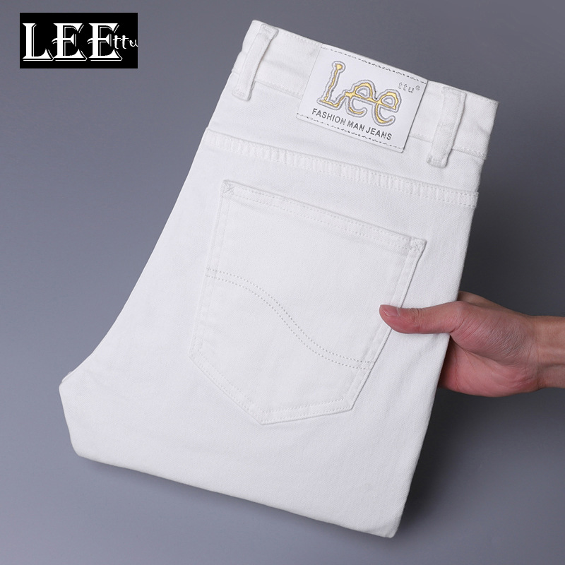 Leettu Jeans Men's Spring and Summer Thin Straight Loose White Elastic Business Casual High-end European Jeans
