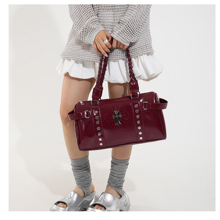 Women's Retro Y2K Motorbike Punk Multi-Pocket Faux Oil Wax Cracked Leather Handbag & Crossbody Bag - Thumbnail 4