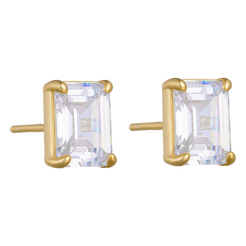 S925 plata esterlina cuadrado geométrico Zircon pendientes hembra moda europea y americana todo fósforo temperamento ins pendientes oído joyería al por mayor