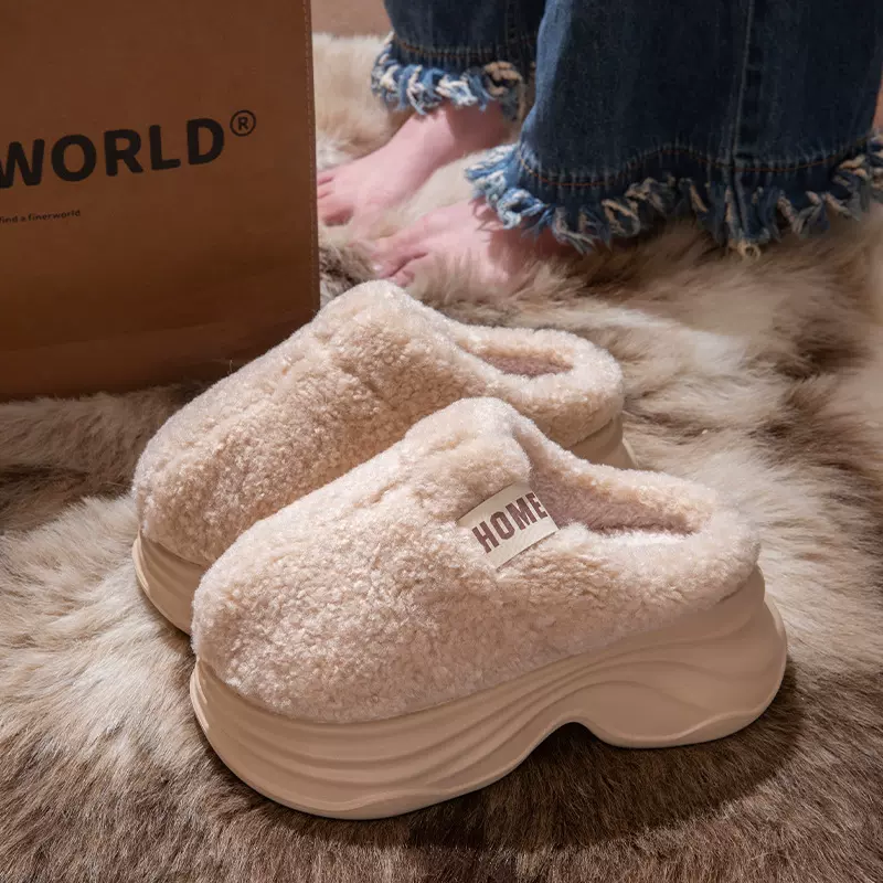 踩屎感棉拖鞋女秋冬季2025新款室内家居保暖加绒厚底增高毛毛拖鞋