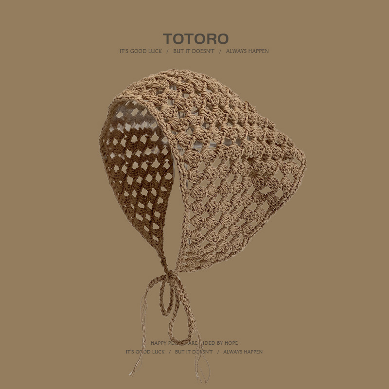 Francia cereza toallas triangulares mujeres primavera y otoño viajes padres-hijos gancho de punto flores hueco pañuelo de arte correa de pelo gorro