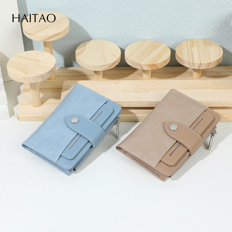 Nuevo tipo de cartera corta de doble doble con bolso de tarjetas, bolso de cambio de piedra, bolso de tarjetas múltiples