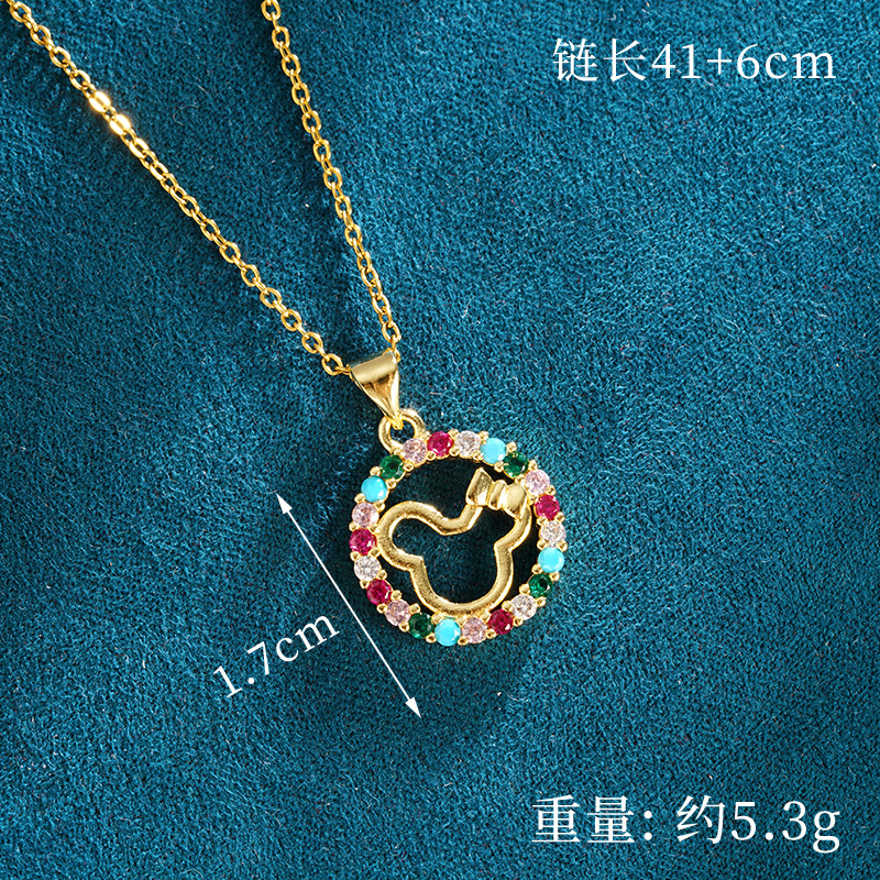 Collar de oro de arena antigua, anillo de diamantes de colores, pendientes de Mickey Mouse, sentido del diseño pequeño, fuente de joyería que no se desvanece durante mucho tiempo