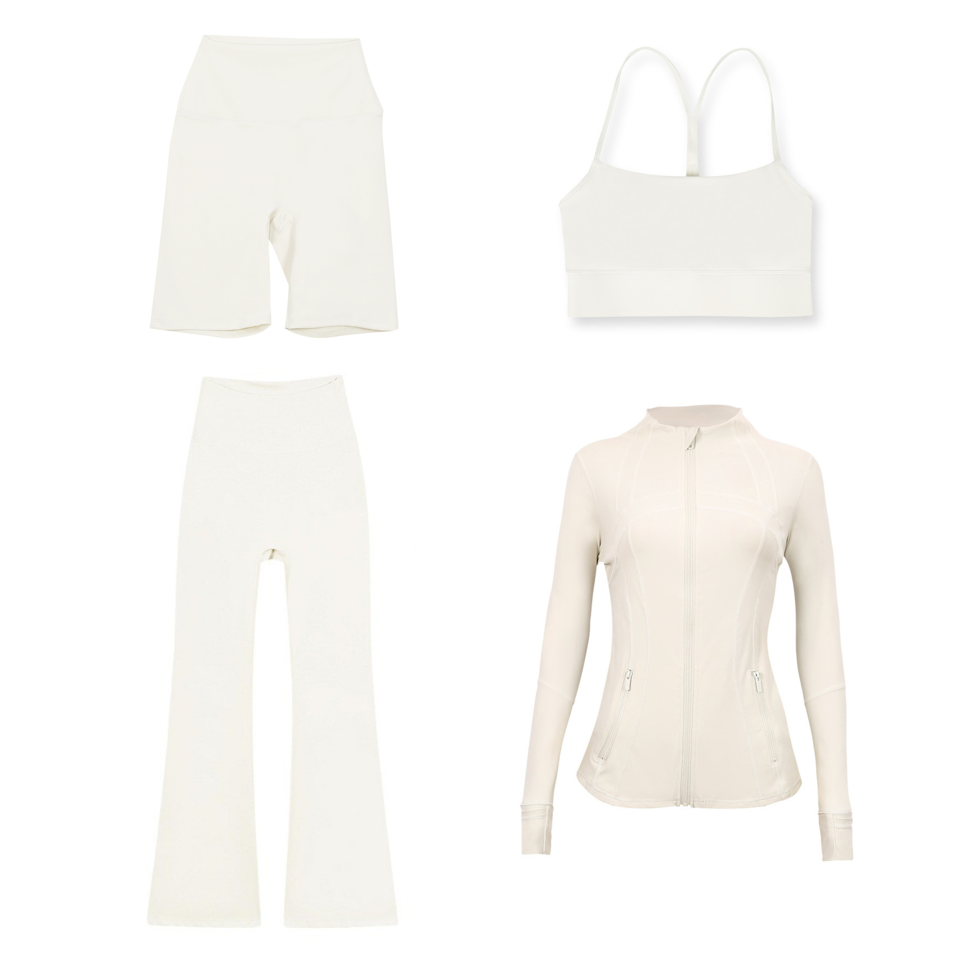 Dameskleding Slim Fit Sportjasje Vest 5 6 Flared Broek Vierdelige Set Elastisch Sportjasje Actieve Sets_voghion.com