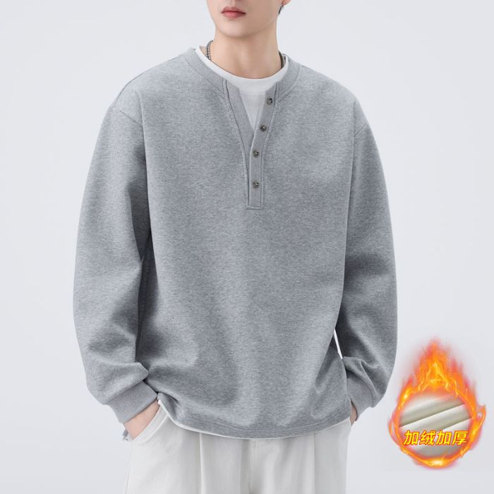 Gray velvet-button v-neck