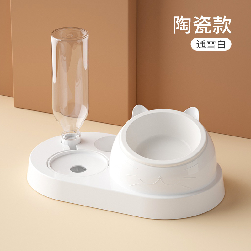 Cuenco de gato tazón de comida de cerámica protección columna cervical automático agua potable oblicua tazón de comida para gatos tazón de arroz gatito agua potable antigolpes