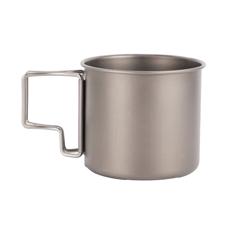 Pure Titanium Outdoor Mug With Lid And Foldable Handle For Camping_voghion.com