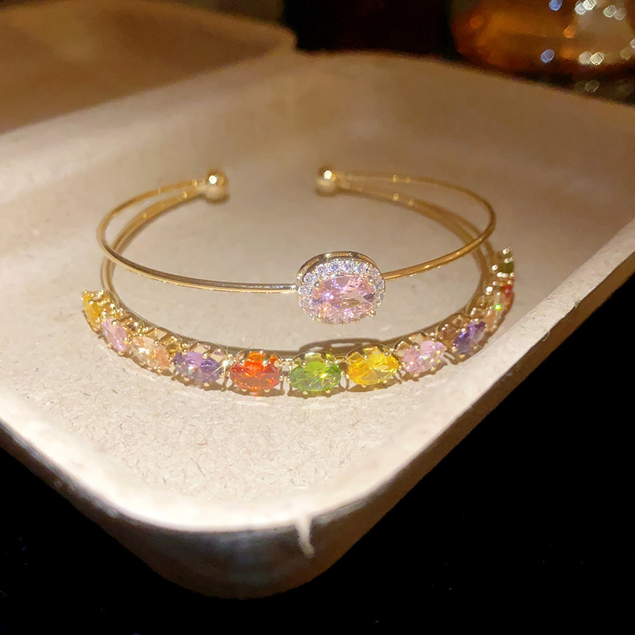 Pulsera de apertura geométrica de malla de flor de circón, pulsera retro de lujo ligero exquisito europeo y americano