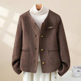 mmc1080短款双面单绒羊绒大衣秋冬圆领修身气质小个子羊毛呢外套