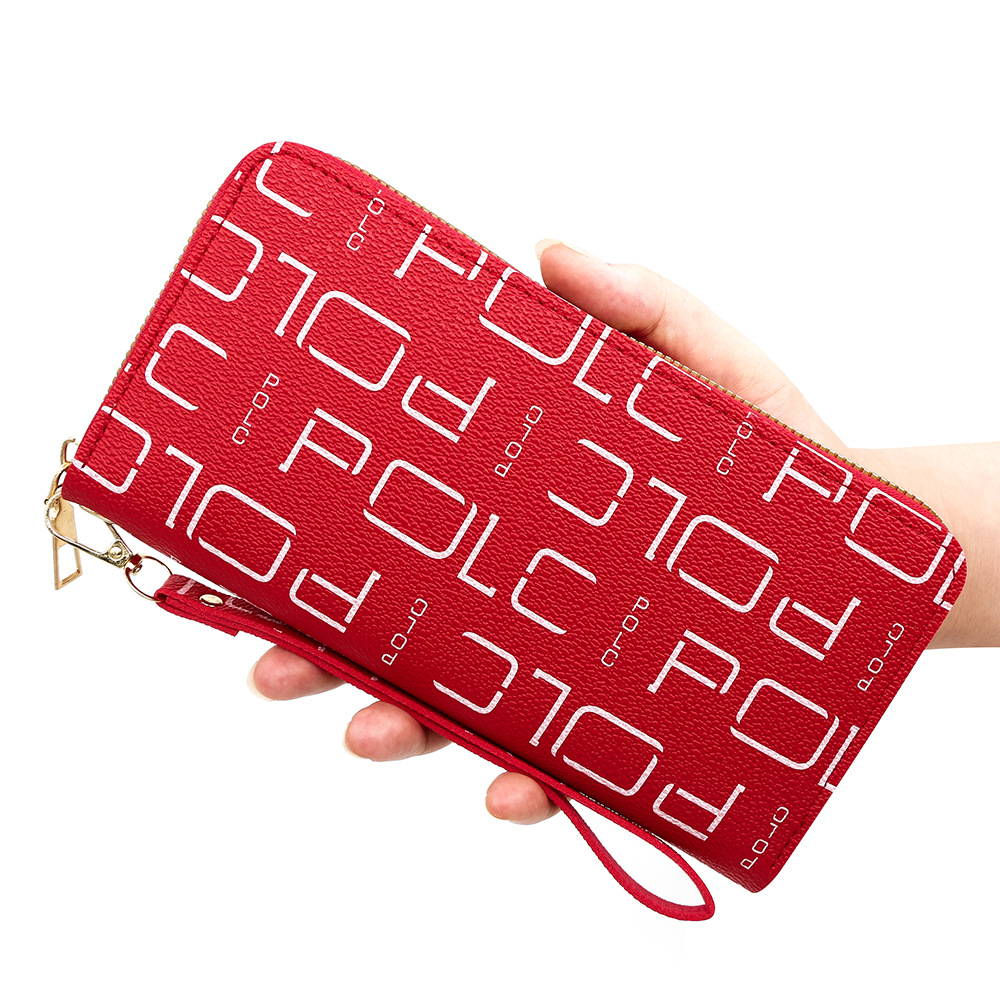 Cross-border European and American Women's Fashion Wallet Letter Print Pattern Hand Strap Mobile Phone Bag Long Zipper Clutch Bag
